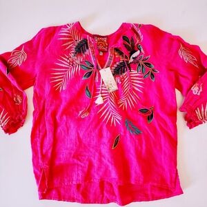 **BRAND NEW**Johnny Was 'Kahuhi Split Neckline' Blouse-Medium